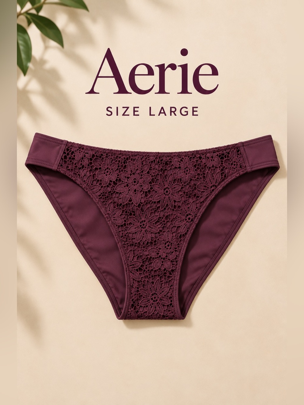Aerie Real Good Floral Lace Bikini Bottom Deep Plum Size Large